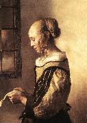 VERMEER VAN DELFT, Jan Girl Reading a Letter at an Open Window (detail) wt oil painting on canvas